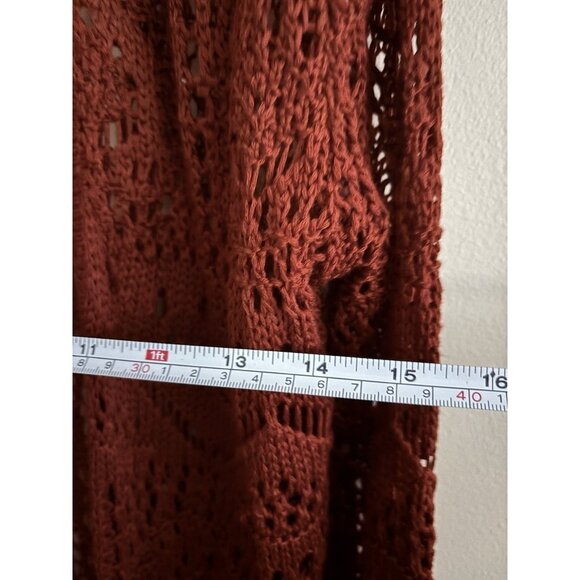 Charlotte Russ Long Burgandy Crochet Knitted Sweater Long Duster Open Front S - Picture 9 of 9